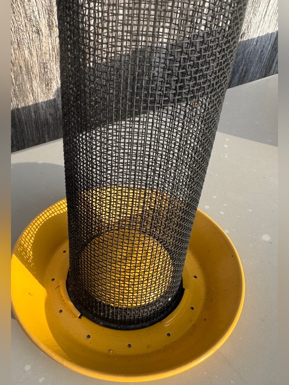Yellow Metal Finch Bird Feeder with Black Mesh Tube 13”x6”